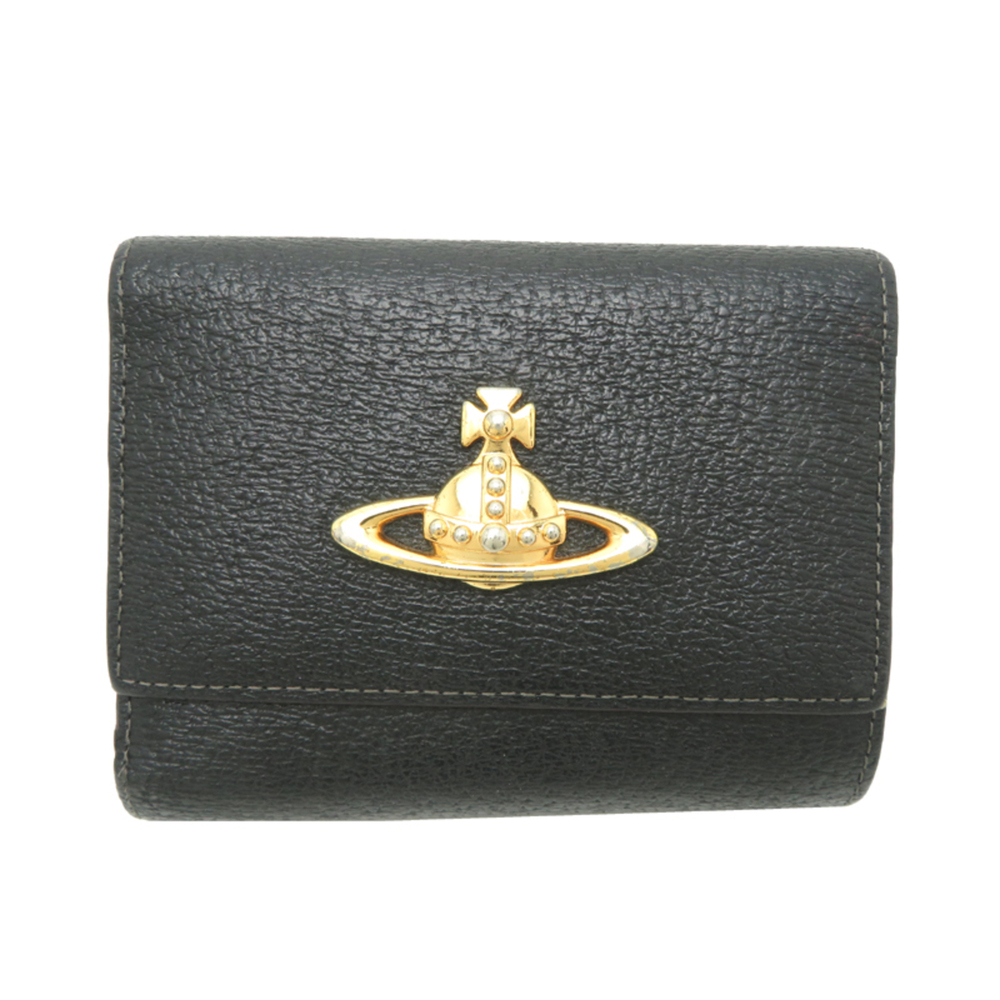 Vivienne Westwood coin purse compact wallet, women's trifold leather, black.